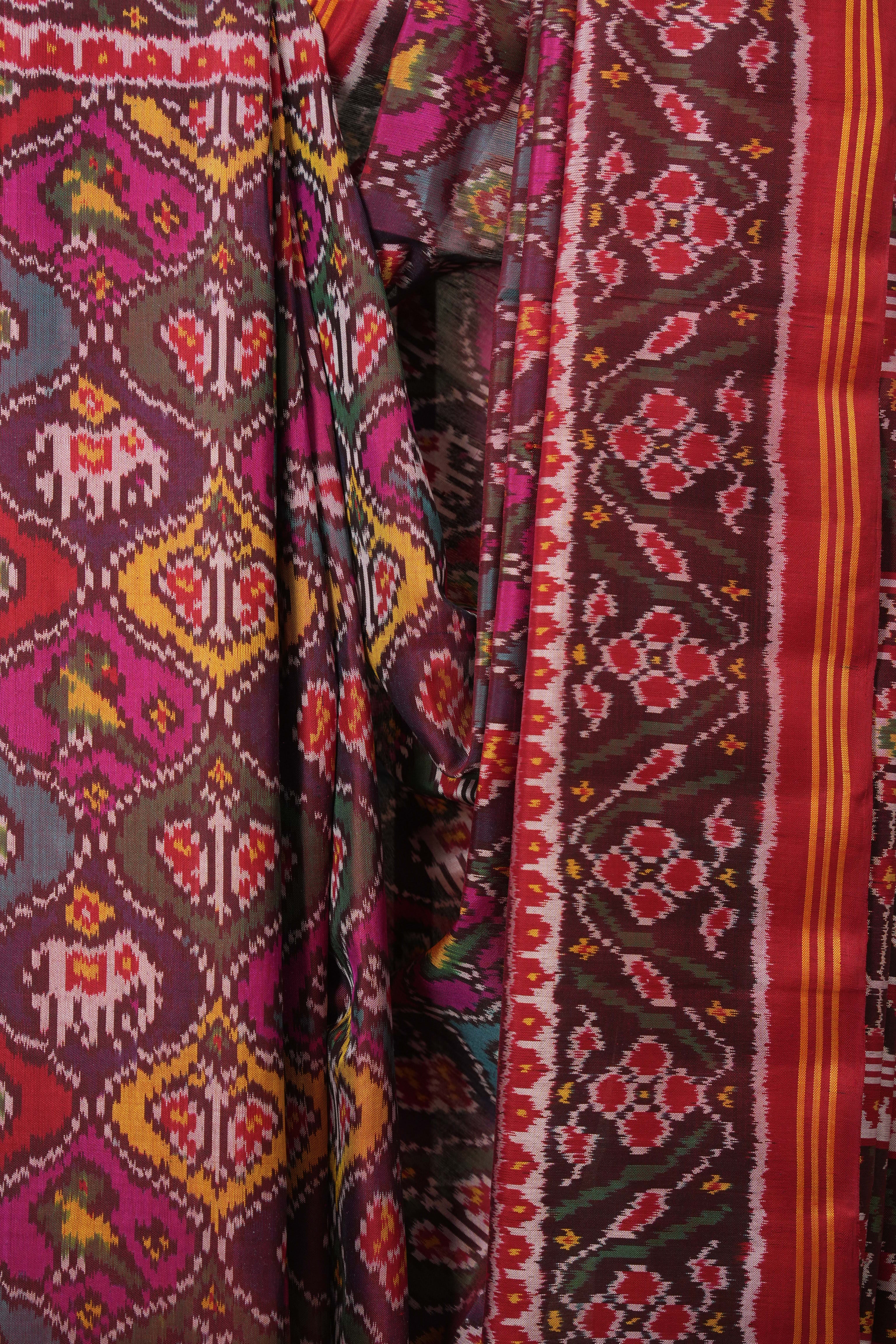 Marron Rajkot Patola Silk Saree - SRMRPSS587