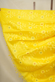 Yellow Jamdani Tussar Silk Saree - SRYJTSS0033