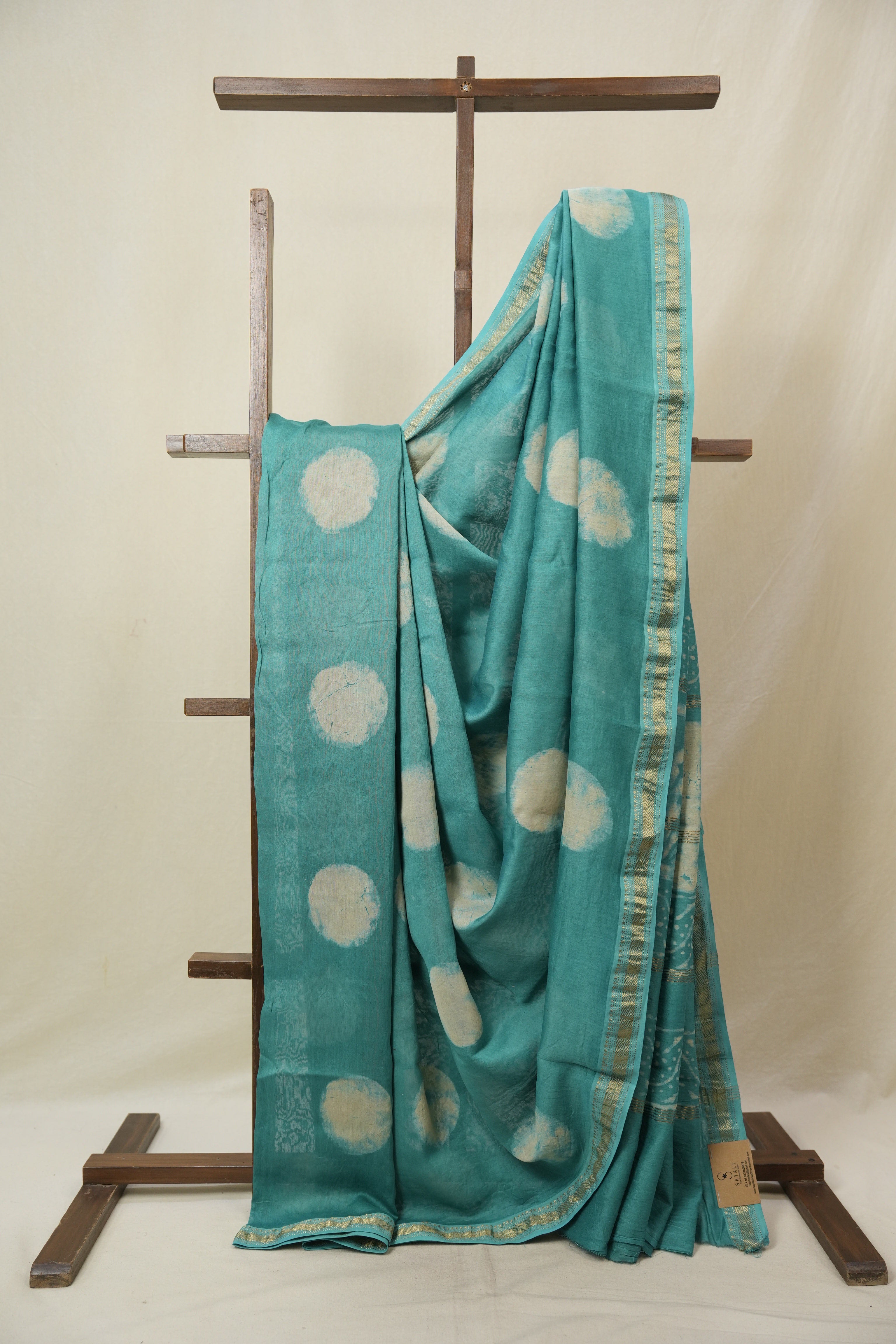 Teal Blue HBP Cotton Silk Saree With Maheshwari Border - SRTBCSS1633