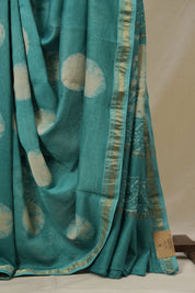 Teal Blue HBP Cotton Silk Saree With Maheshwari Border - SRTBCSS1633