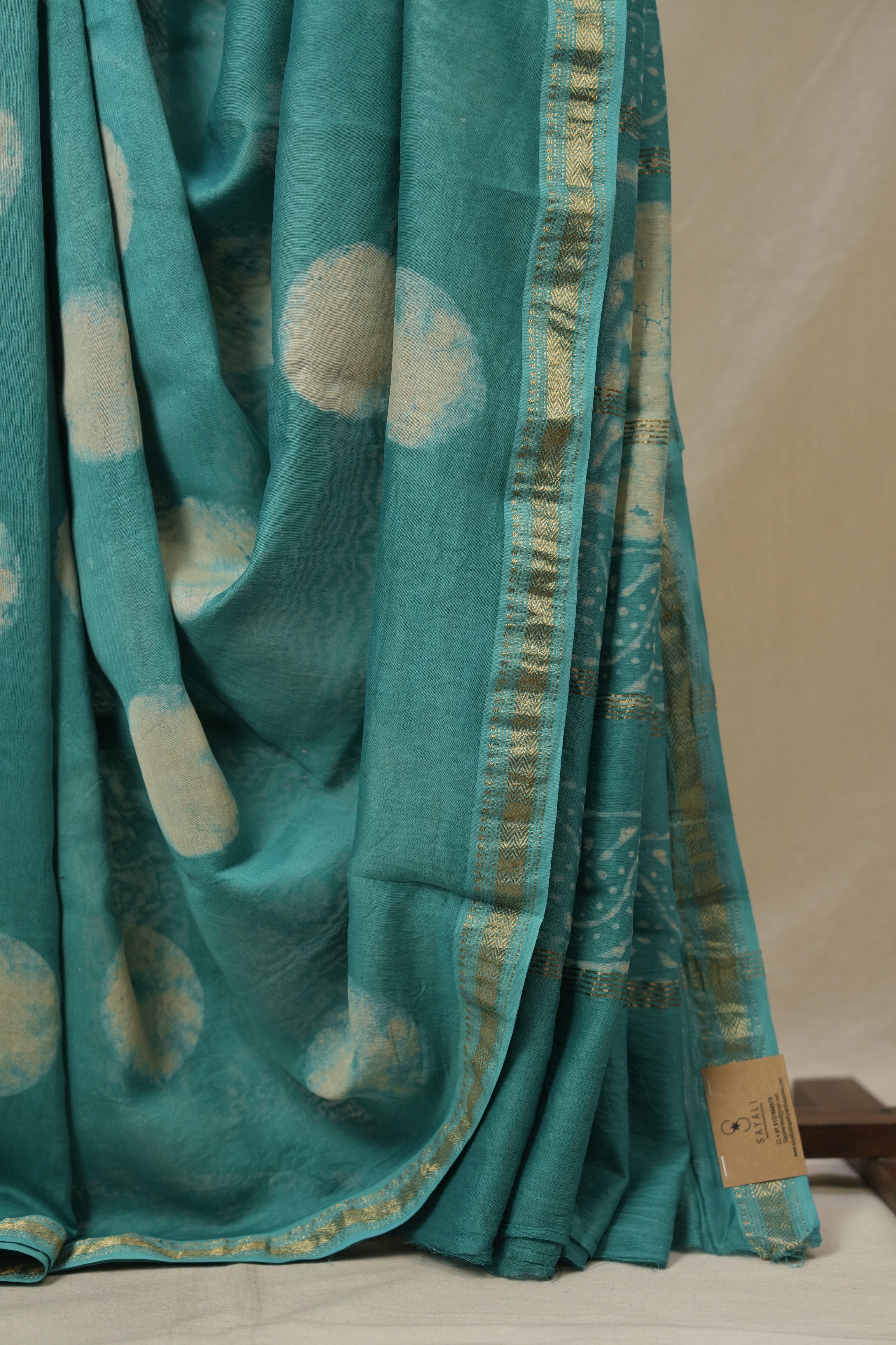 Teal Blue HBP Cotton Silk Saree With Maheshwari Border - SRTBCSS1633