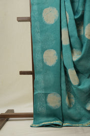 Teal Blue HBP Cotton Silk Saree With Maheshwari Border - SRTBCSS1633