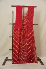 Red Cotton Leheriya Saree - SRRMCLS290
