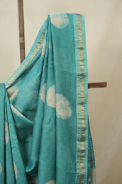 Teal Blue HBP Cotton Silk Saree With Maheshwari Border - SRTBCSS1633