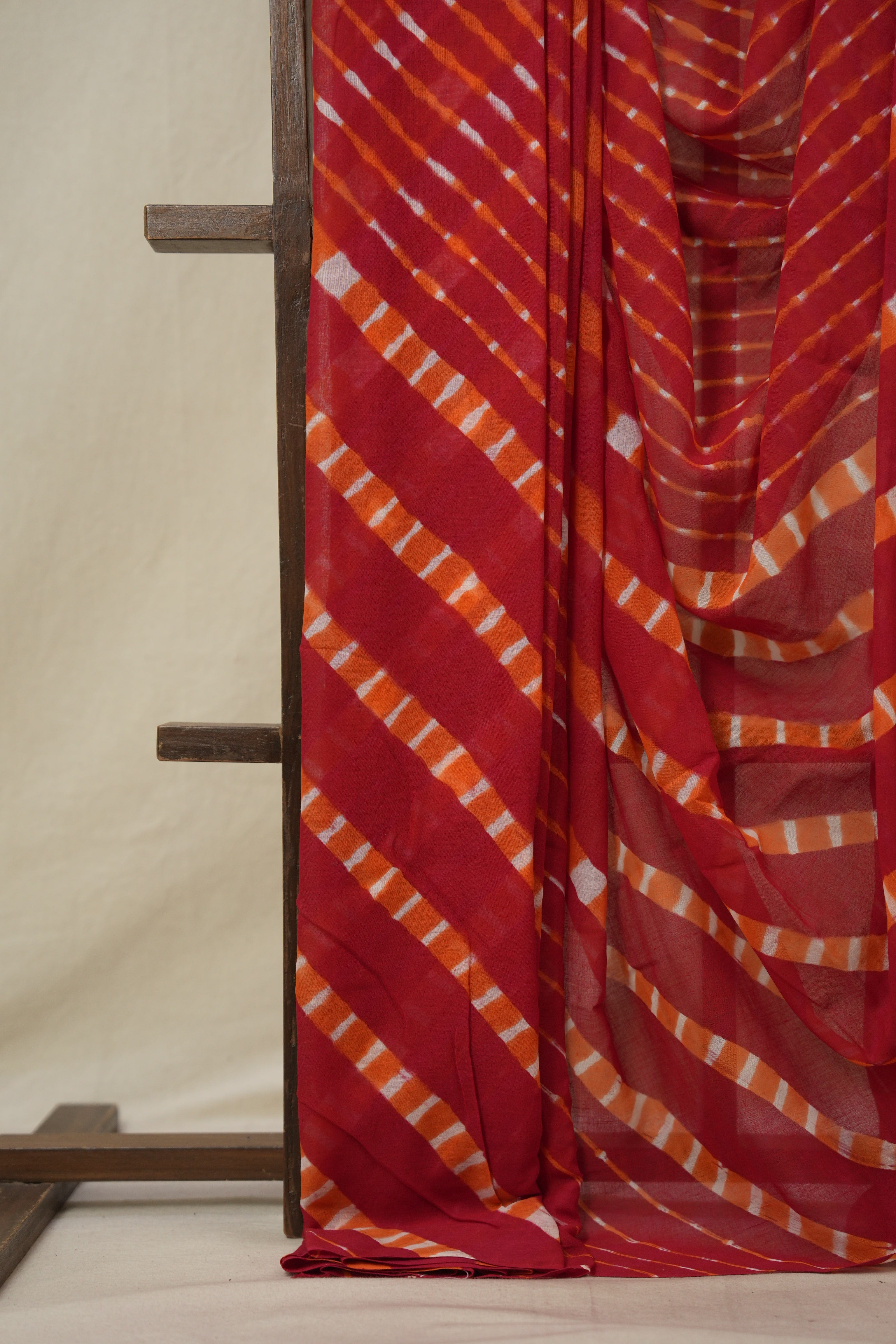 Red Cotton Leheriya Saree - SRRMCLS290