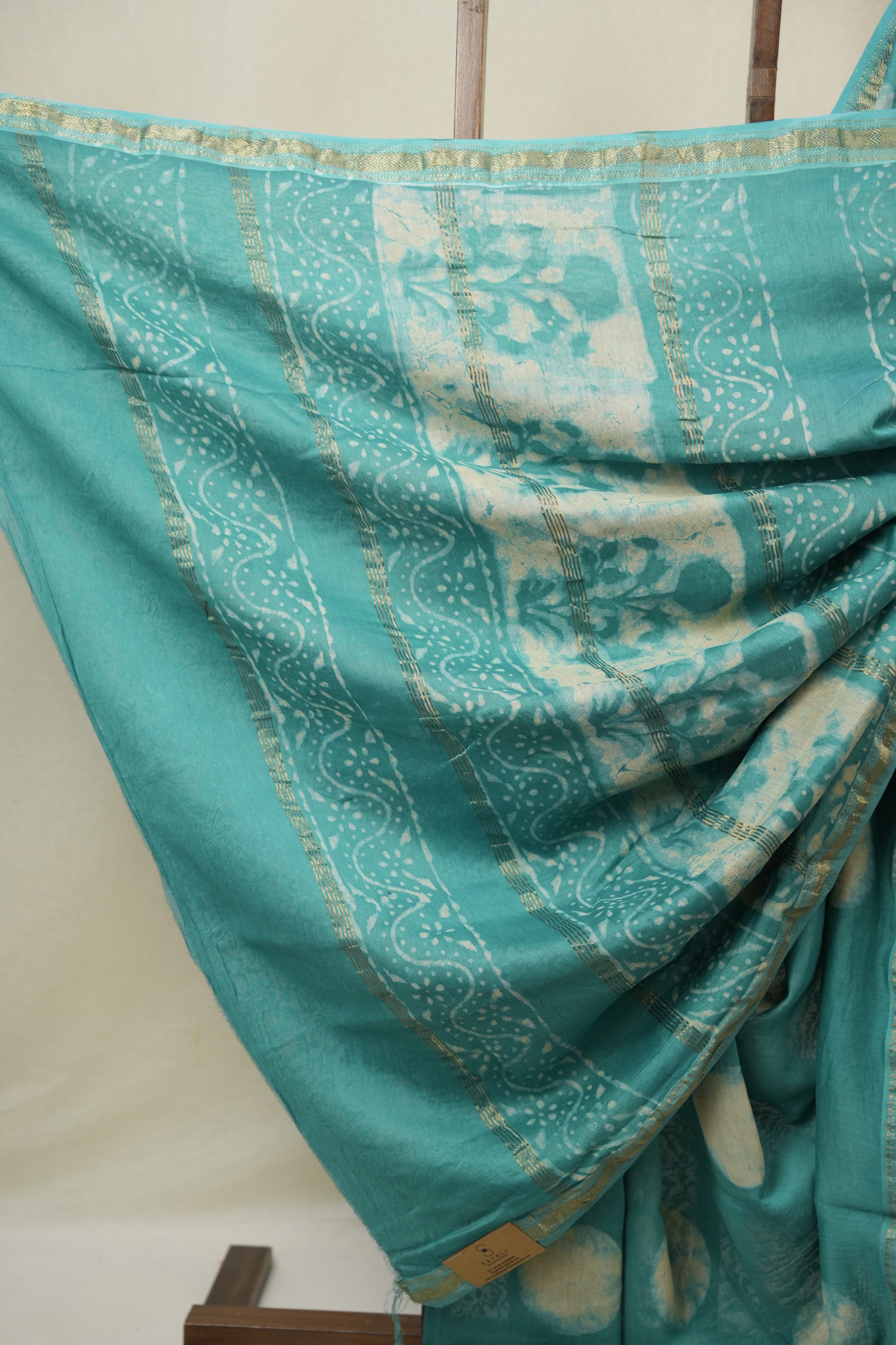 Teal Blue HBP Cotton Silk Saree With Maheshwari Border - SRTBCSS1633