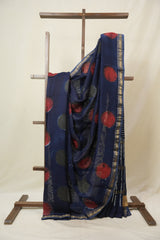 Blue HBP Cotton Silk Saree With Maheshwari Border - SRBCSS1630