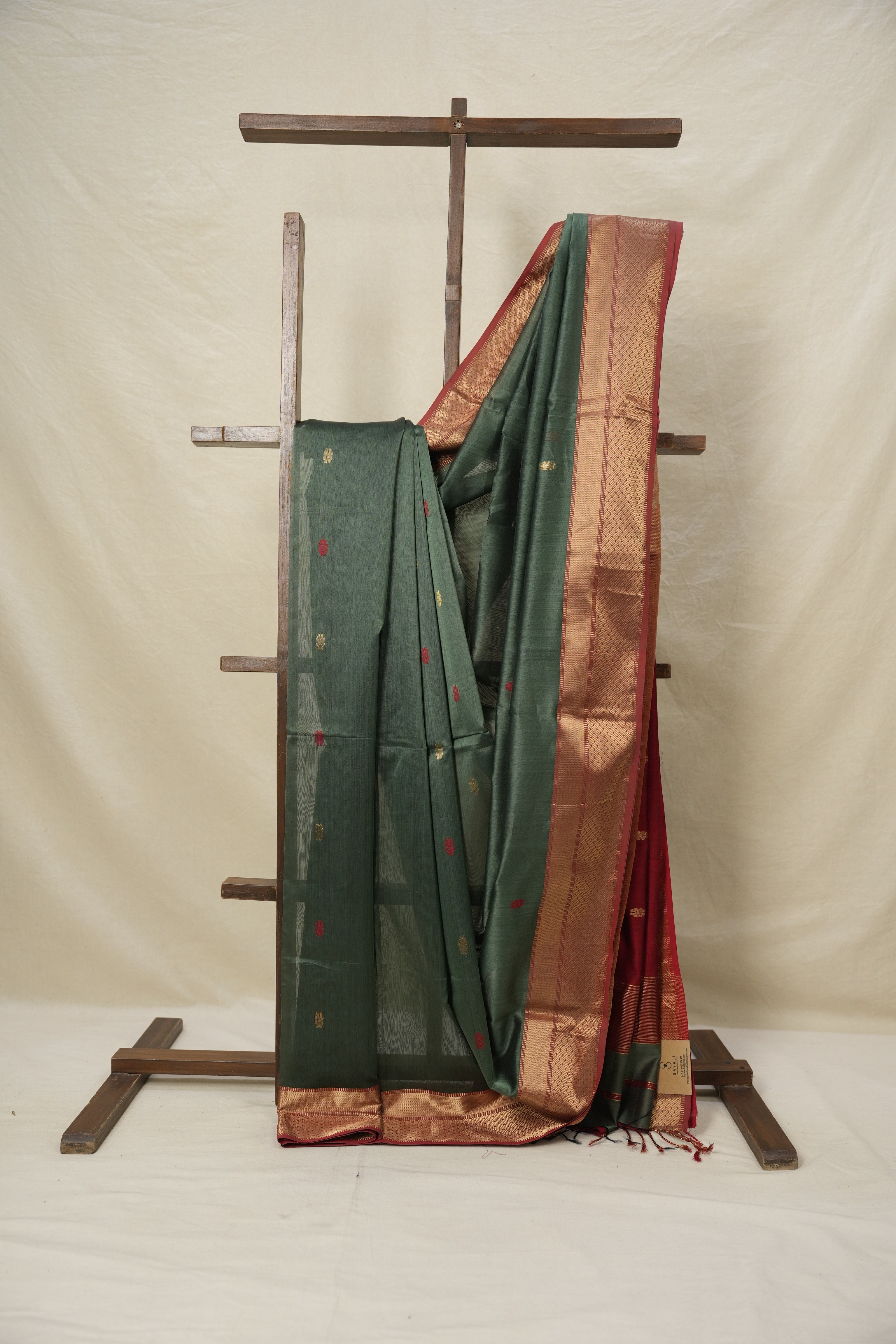 Green - Maroon Maheshwari Saree - SRGMMS952