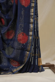 Blue HBP Cotton Silk Saree With Maheshwari Border - SRBCSS1630