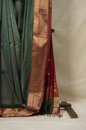 Green - Maroon Maheshwari Saree - SRGMMS952