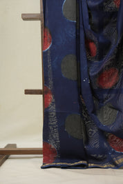 Blue HBP Cotton Silk Saree With Maheshwari Border - SRBCSS1630