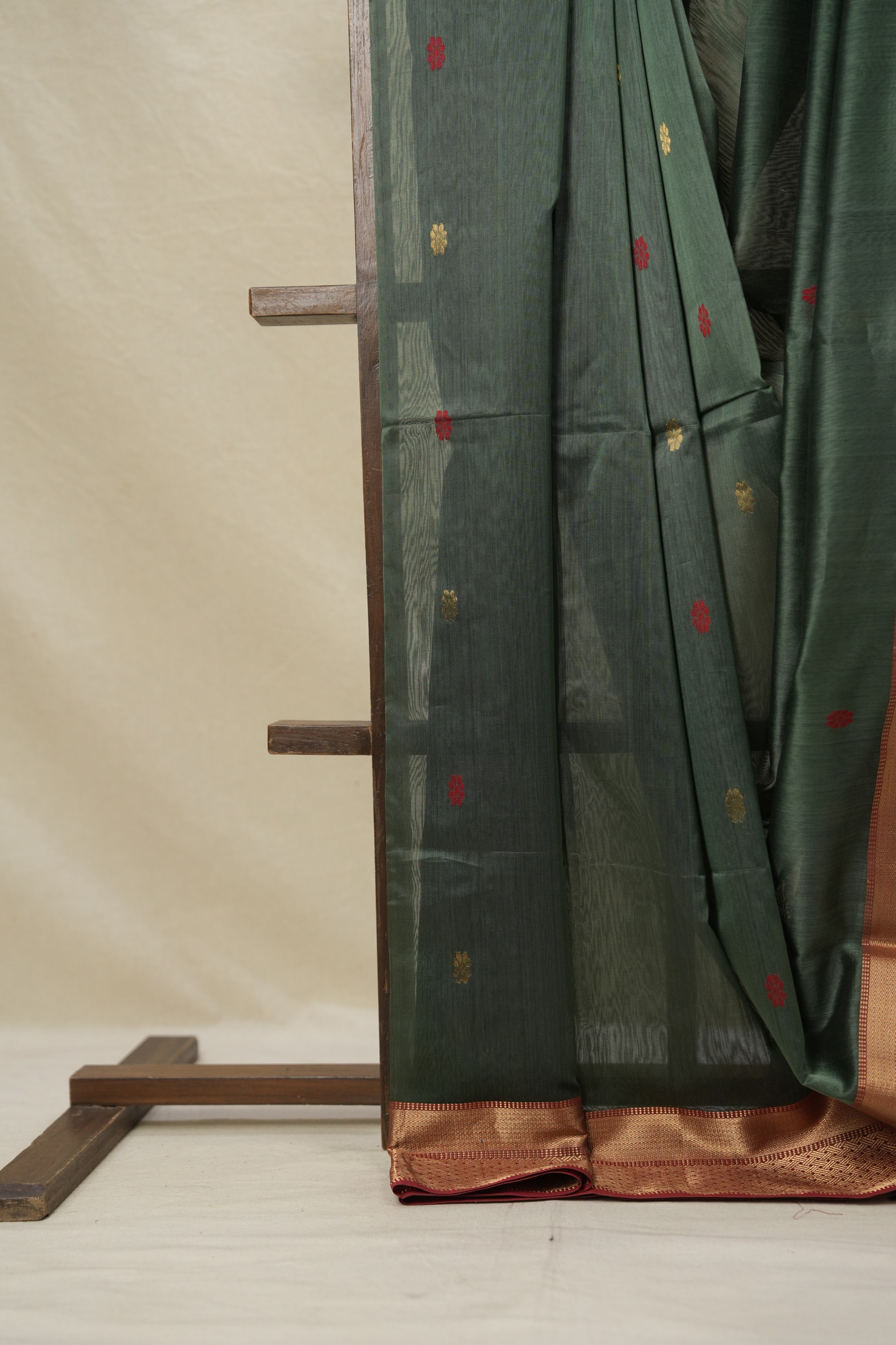 Green - Maroon Maheshwari Saree - SRGMMS952