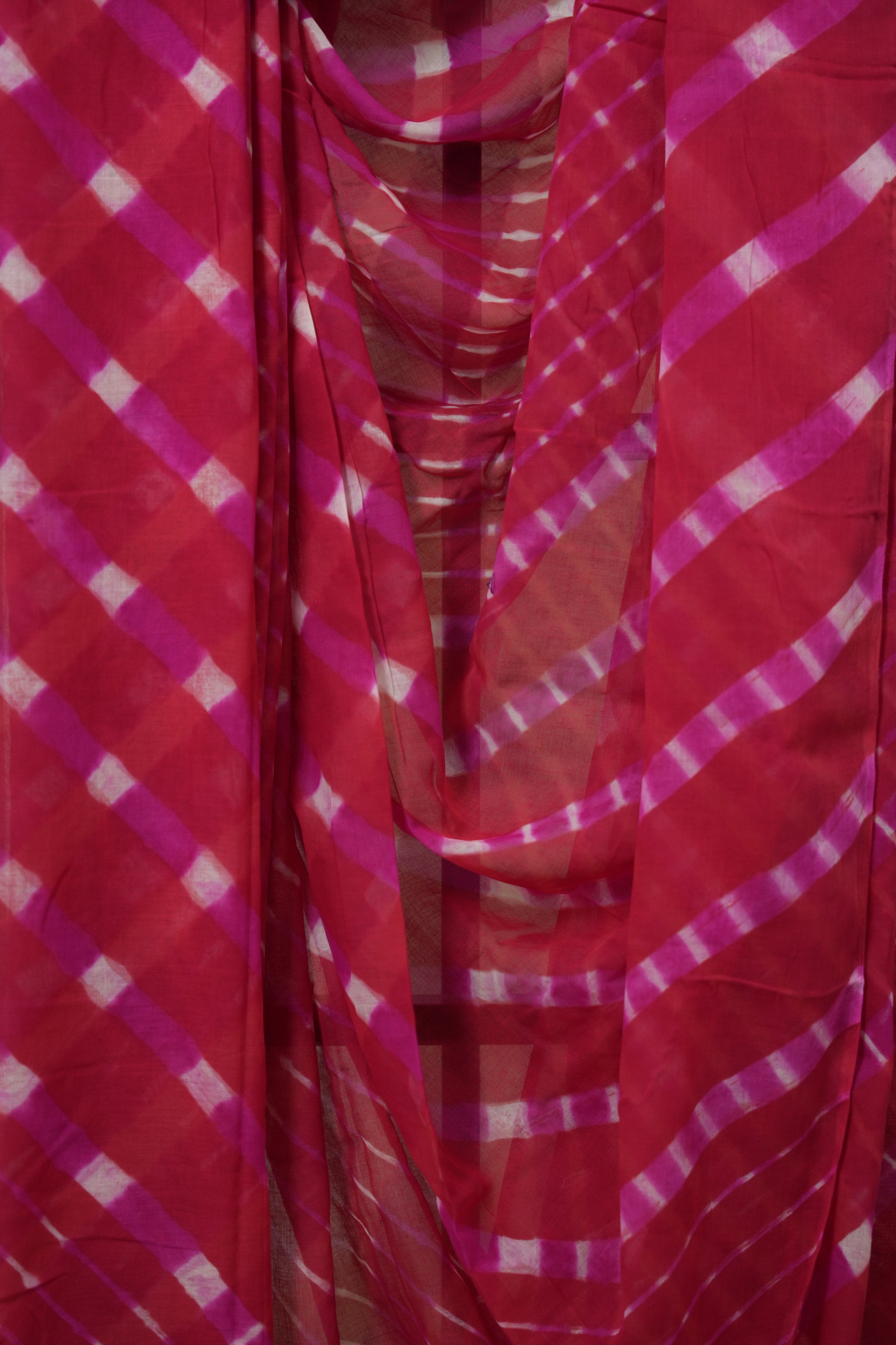 Red Pink Cotton Leheriya Saree - SRRPMCLS291
