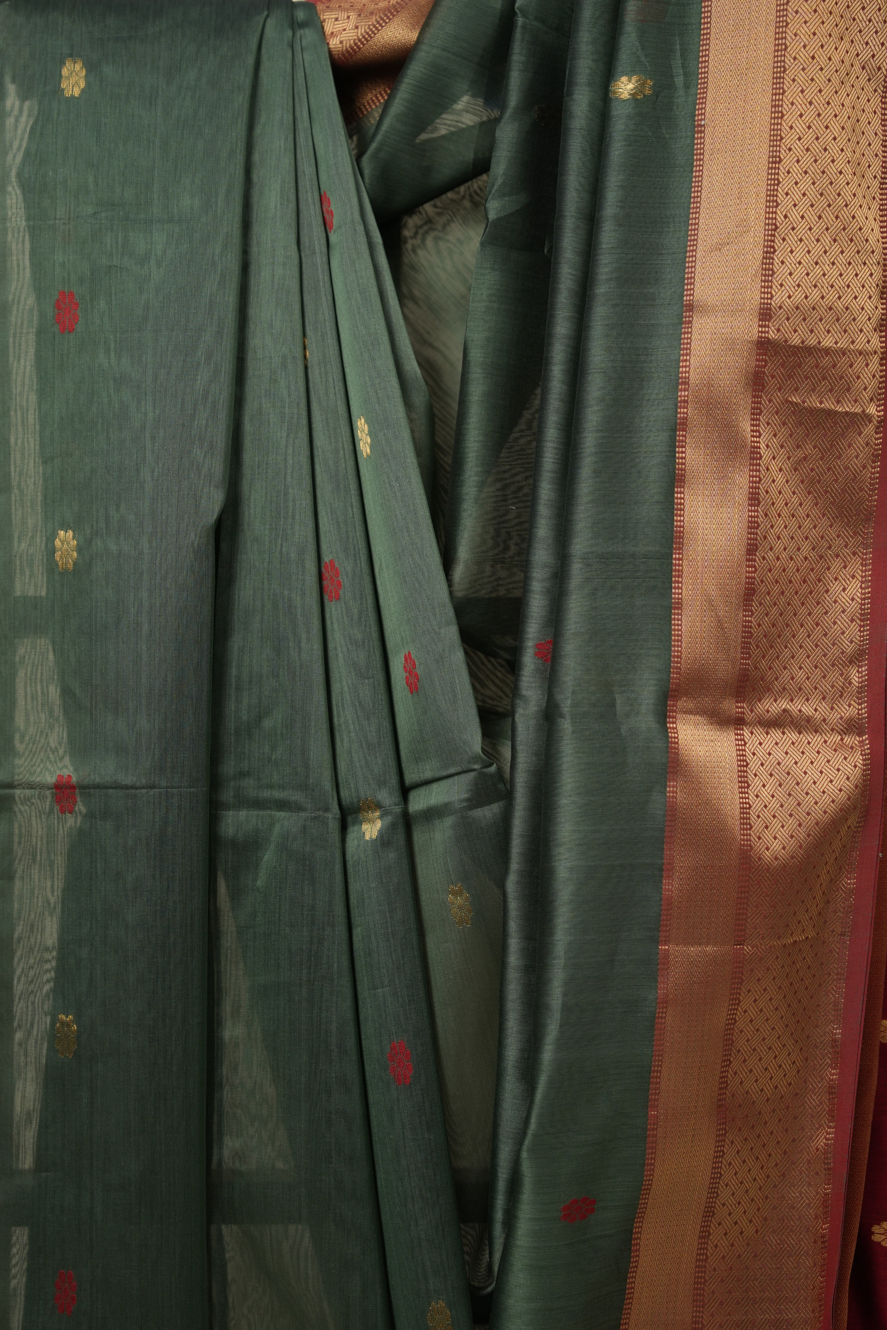 Green - Maroon Maheshwari Saree - SRGMMS952