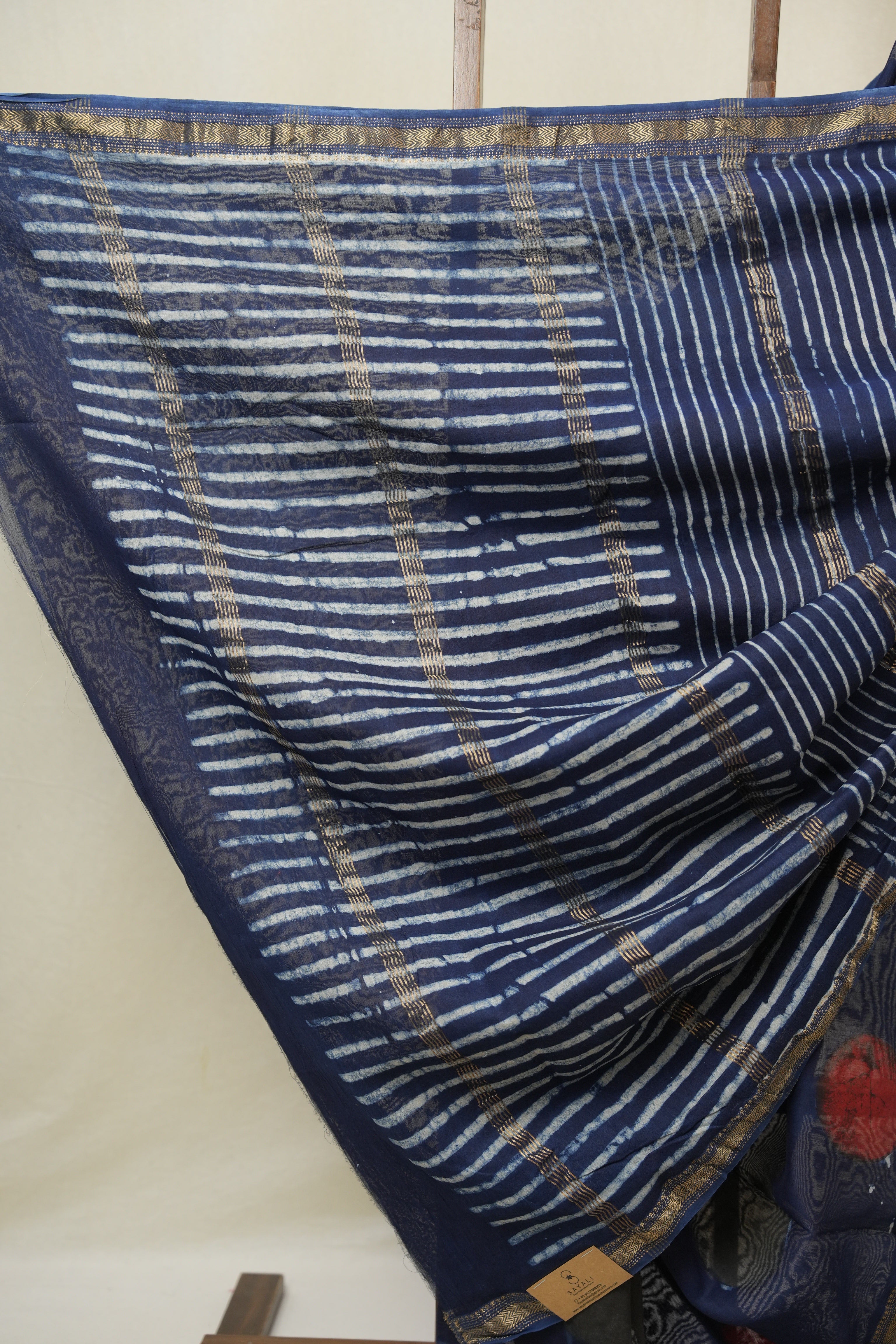 Blue HBP Cotton Silk Saree With Maheshwari Border - SRBCSS1630