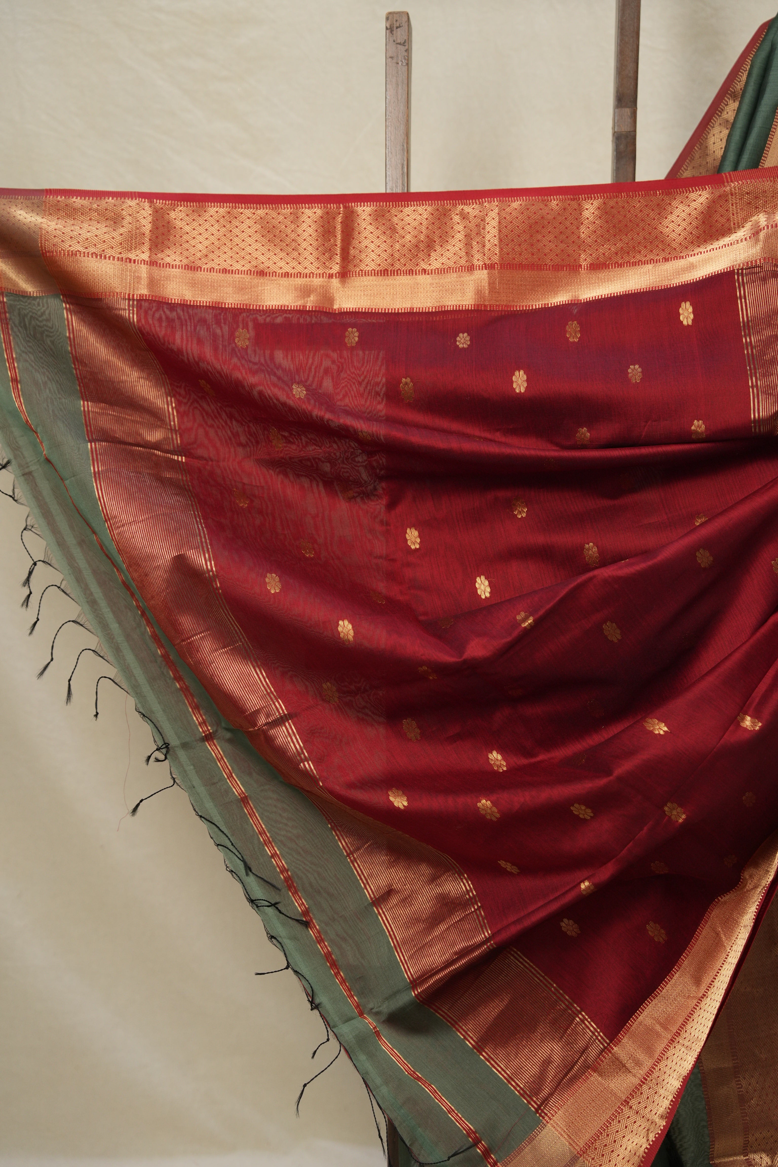 Green - Maroon Maheshwari Saree - SRGMMS952