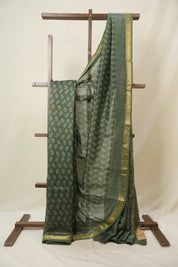Olive Green HBP Cotton Silk Saree With Maheshwari Border - SROGCSS1632