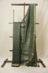 Olive Green HBP Cotton Silk Saree With Maheshwari Border - SROGCSS1632