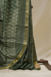Olive Green HBP Cotton Silk Saree With Maheshwari Border - SROGCSS1632