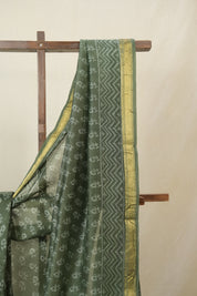 Olive Green HBP Cotton Silk Saree With Maheshwari Border - SROGCSS1632