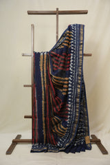 Blue HBP Cotton Silk Saree With Maheshwari Border - SRBCSS1631