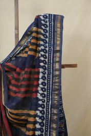Blue HBP Cotton Silk Saree With Maheshwari Border - SRBCSS1631