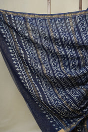 Blue HBP Cotton Silk Saree With Maheshwari Border - SRBCSS1631