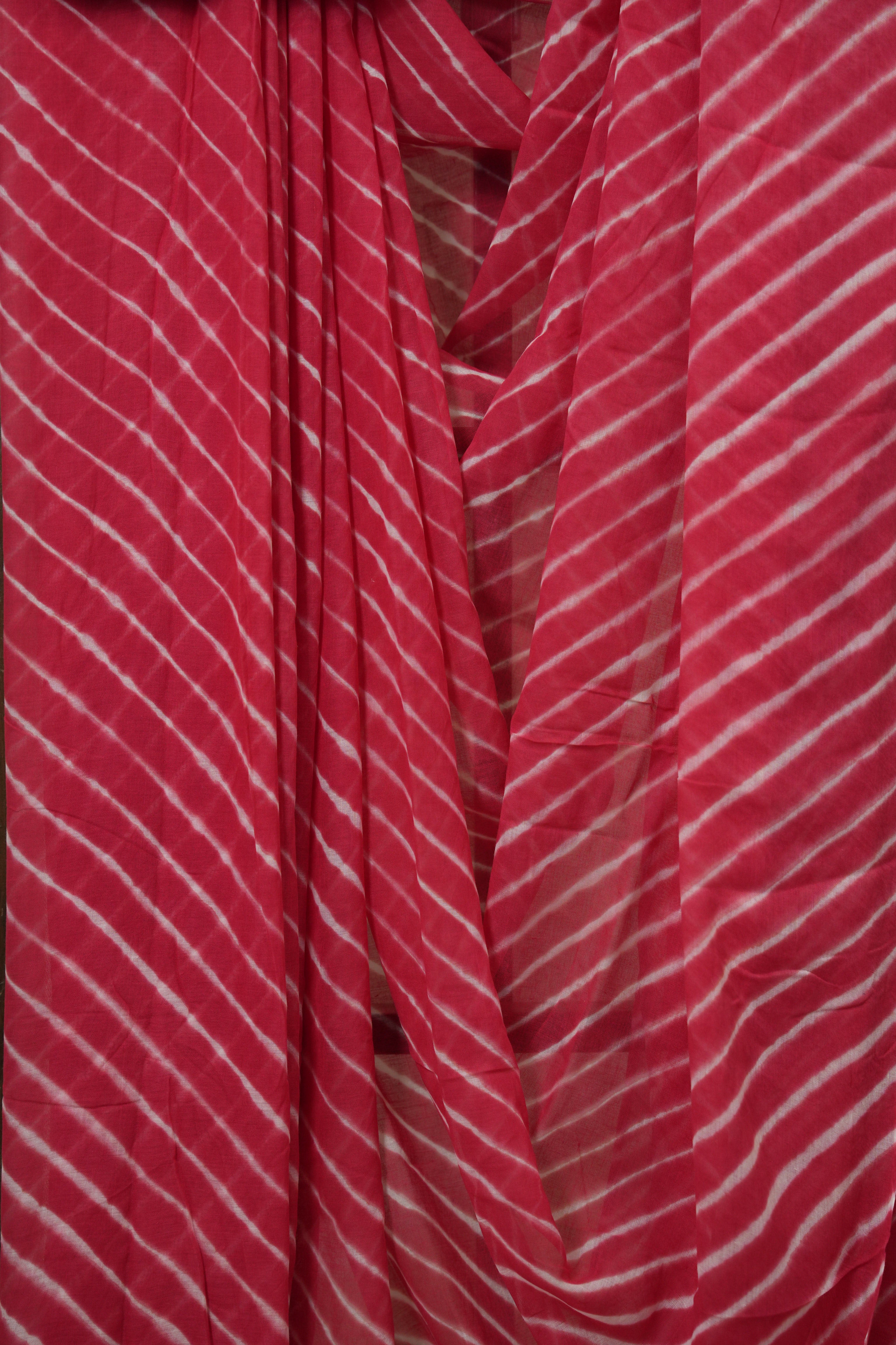 Red Cotton Leheriya Saree - SRRMCLS285