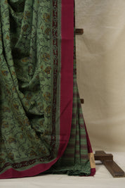 Maroon Green  HBP Mangalgiri Cotton Saree - SRMGHMCS050