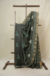Sage Green HBP Cotton Silk Saree With Maheshwari Border - SRSGCSS1634