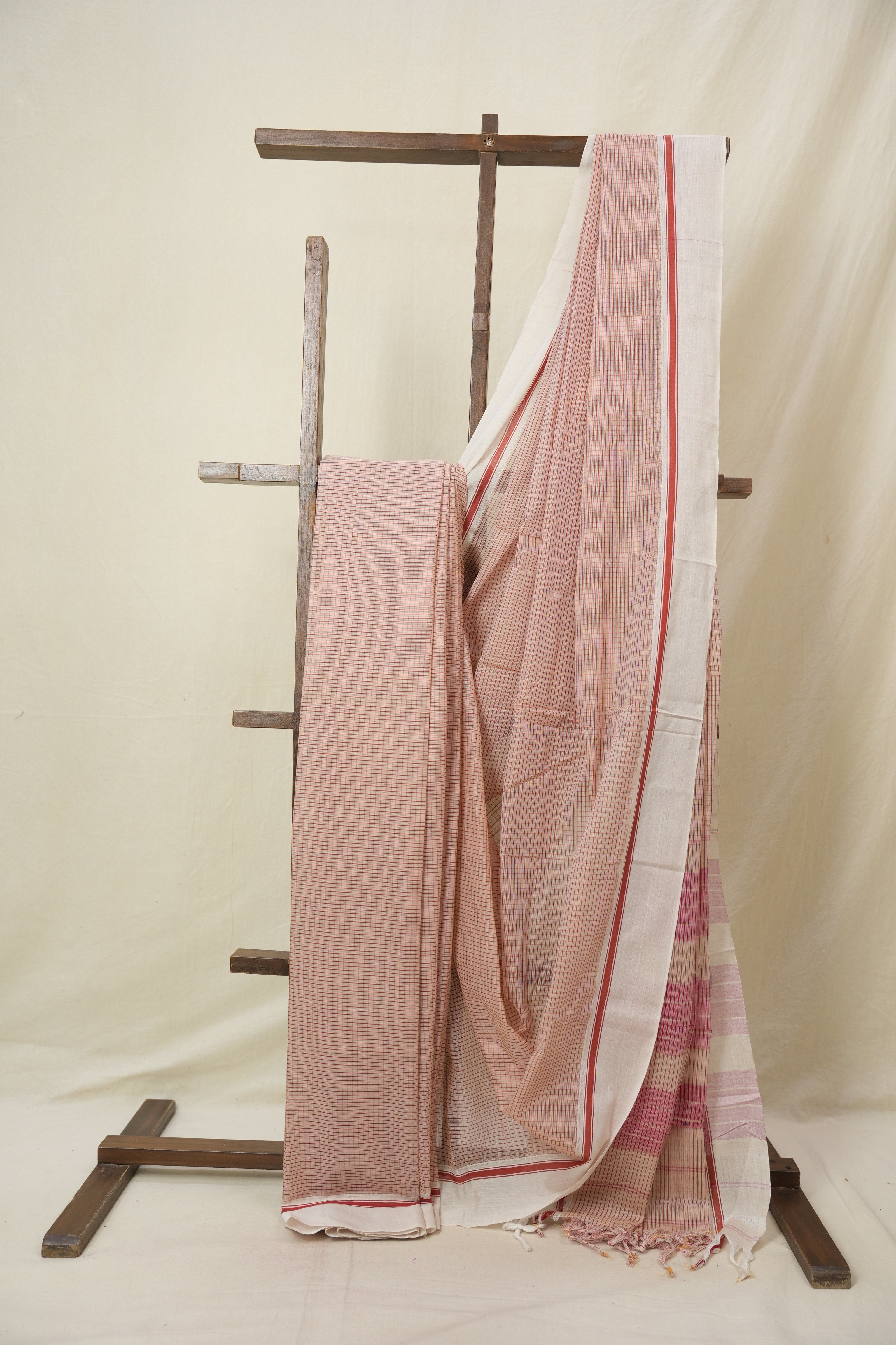 Blush Pink Big Checks Cotton Patteda Anchu Saree - SRBPPAS332
