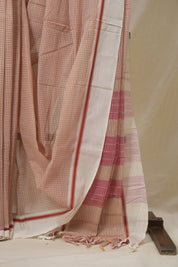 Blush Pink Big Checks Cotton Patteda Anchu Saree - SRBPPAS332