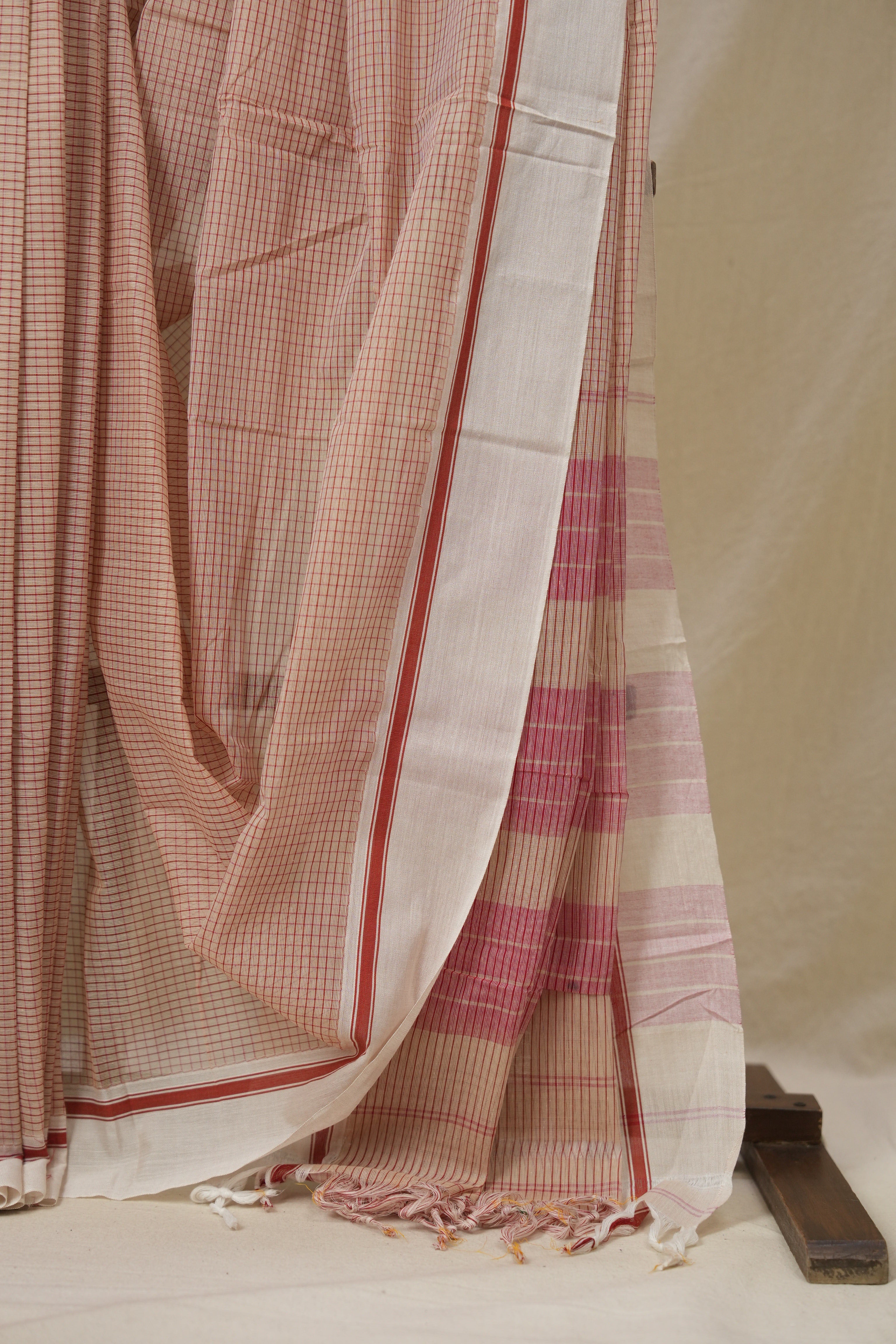 Blush Pink Big Checks Cotton Patteda Anchu Saree - SRBPPAS332