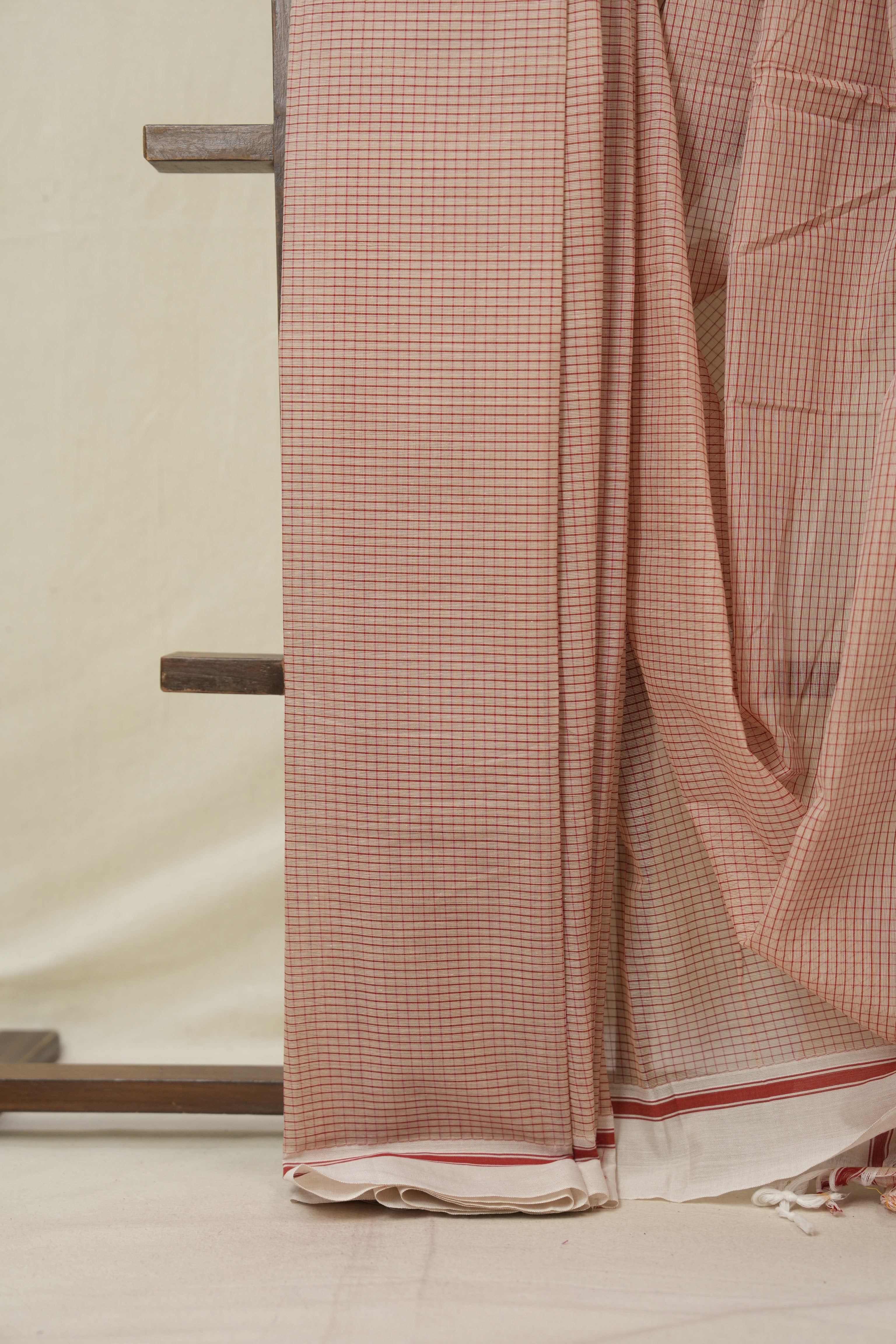 Blush Pink Big Checks Cotton Patteda Anchu Saree - SRBPPAS332