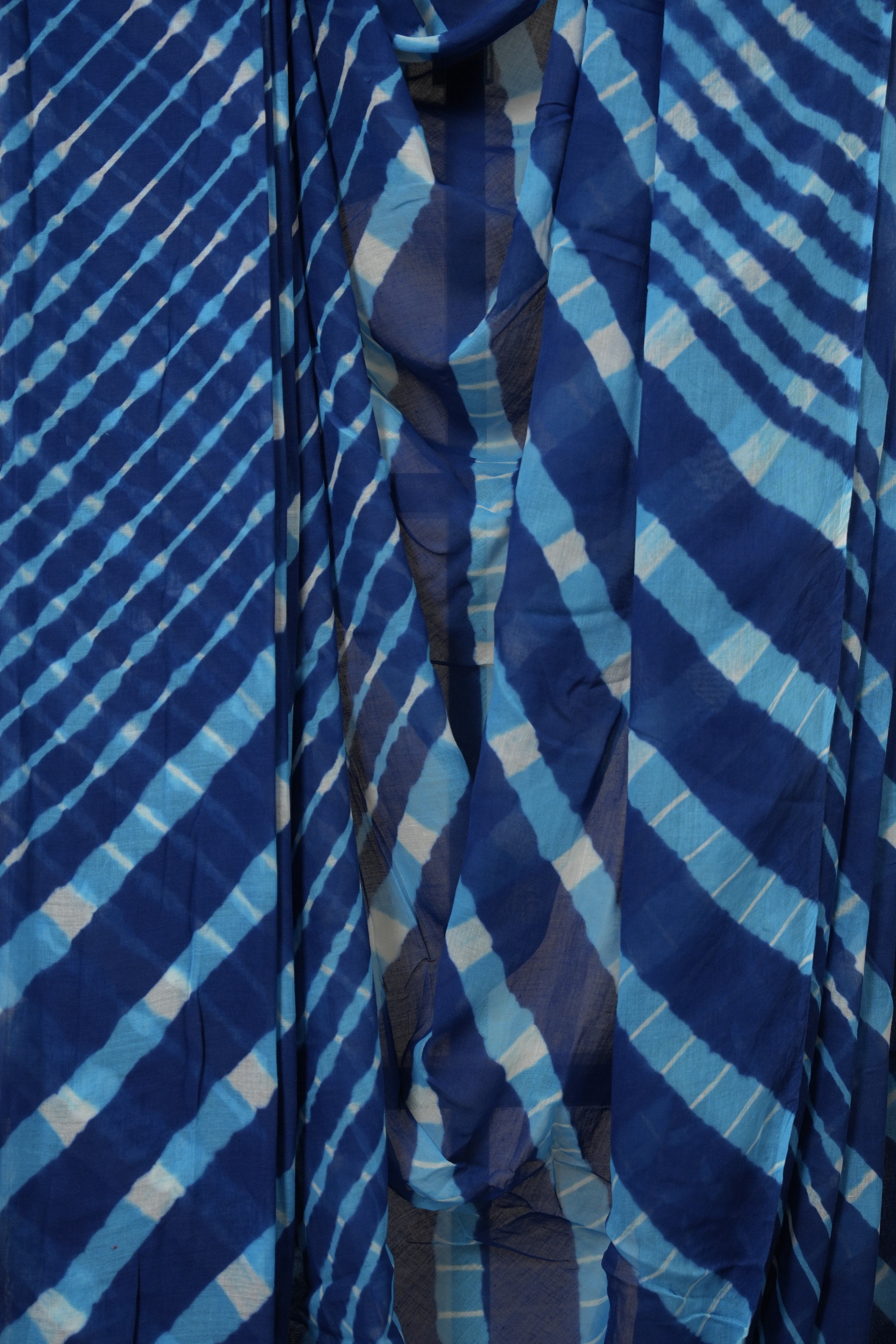 Blue Cotton Leheriya Saree - SRBMCLS292