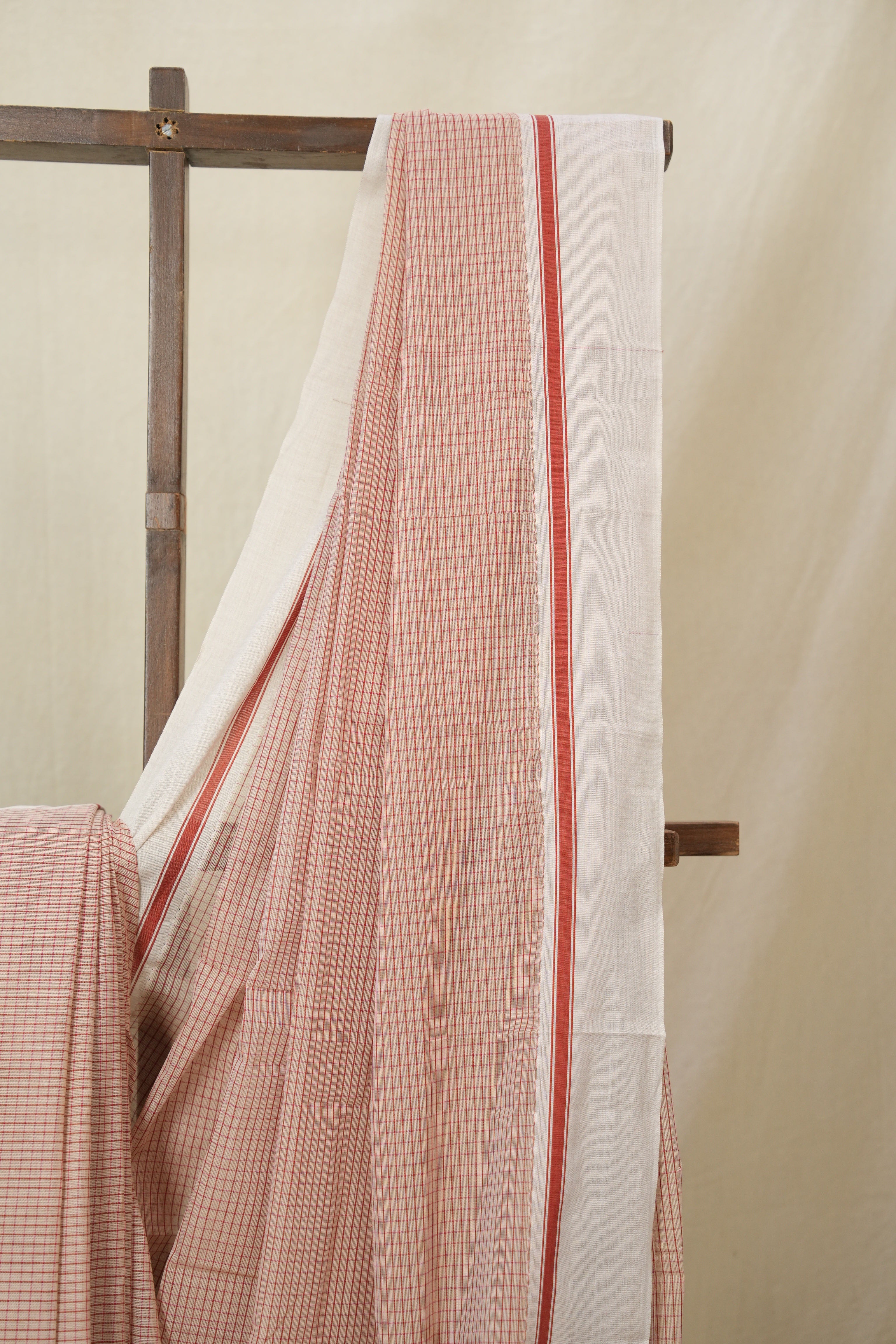 Blush Pink Big Checks Cotton Patteda Anchu Saree - SRBPPAS332