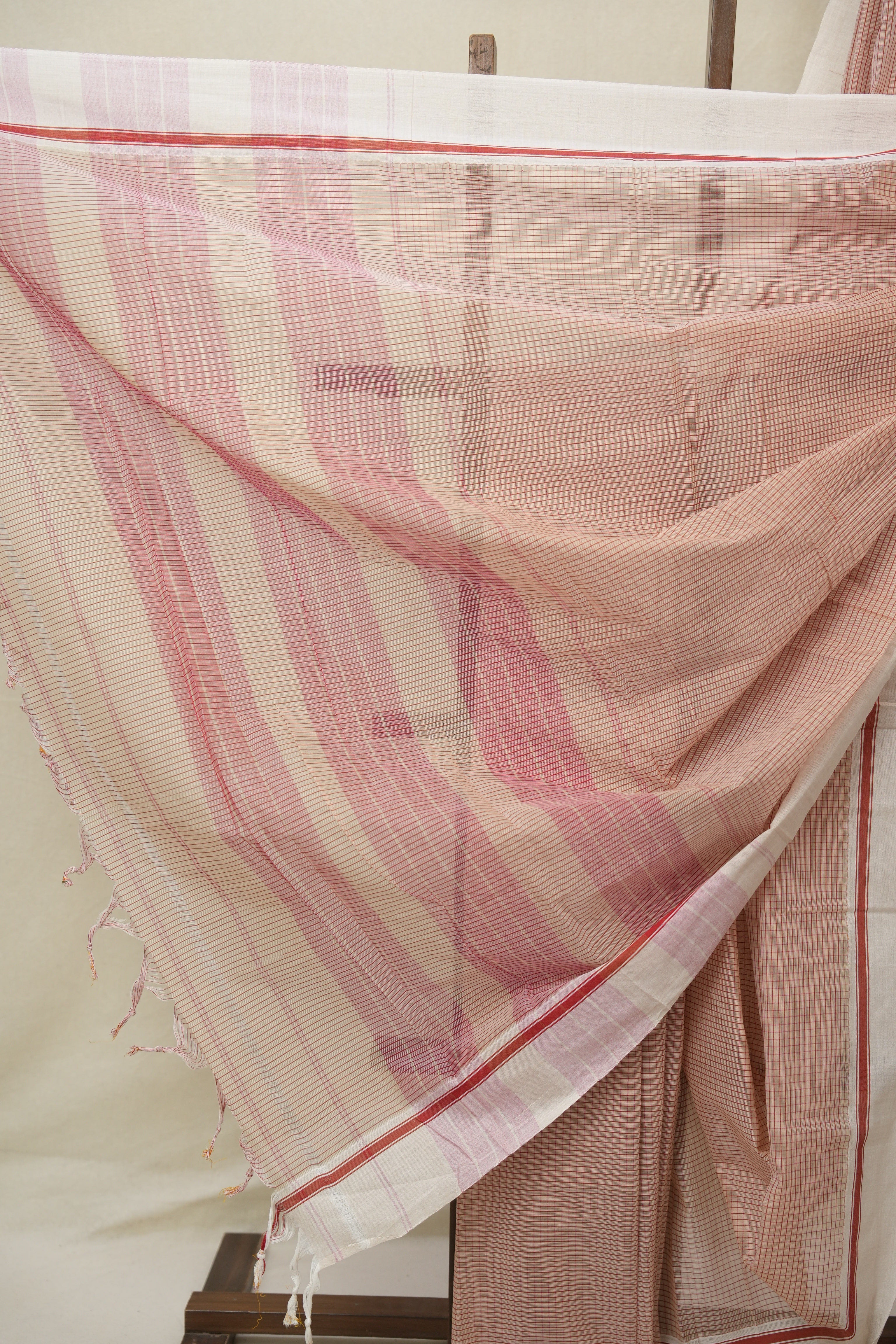 Blush Pink Big Checks Cotton Patteda Anchu Saree - SRBPPAS332