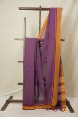 Maroon Purple Big Checks Cotton Patteda Anchu Saree - SRMPPAS328