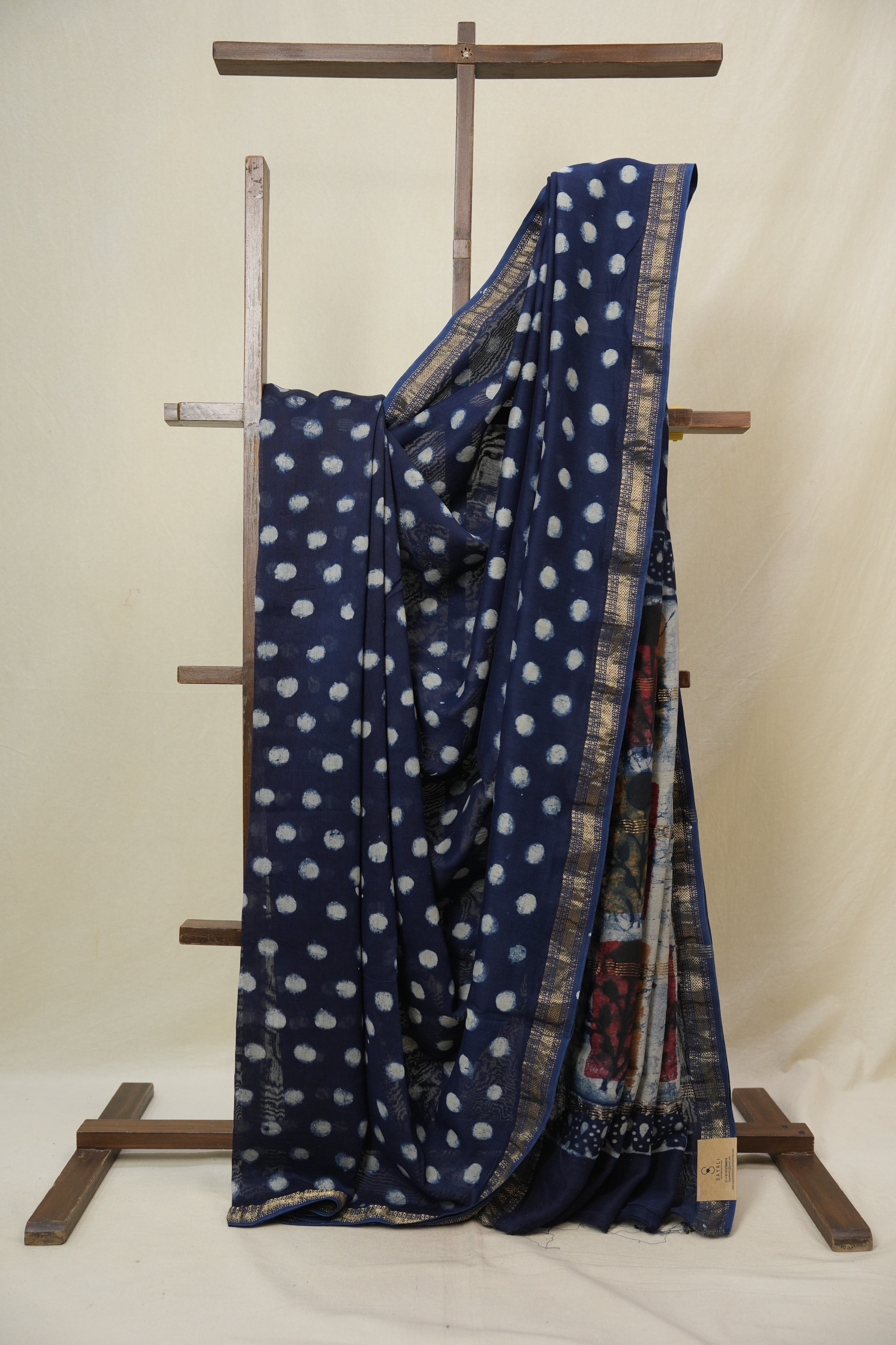 Blue HBP Cotton Silk Saree With Maheshwari Border - SRBCSS1678