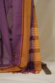 Maroon Purple Big Checks Cotton Patteda Anchu Saree - SRMPPAS328