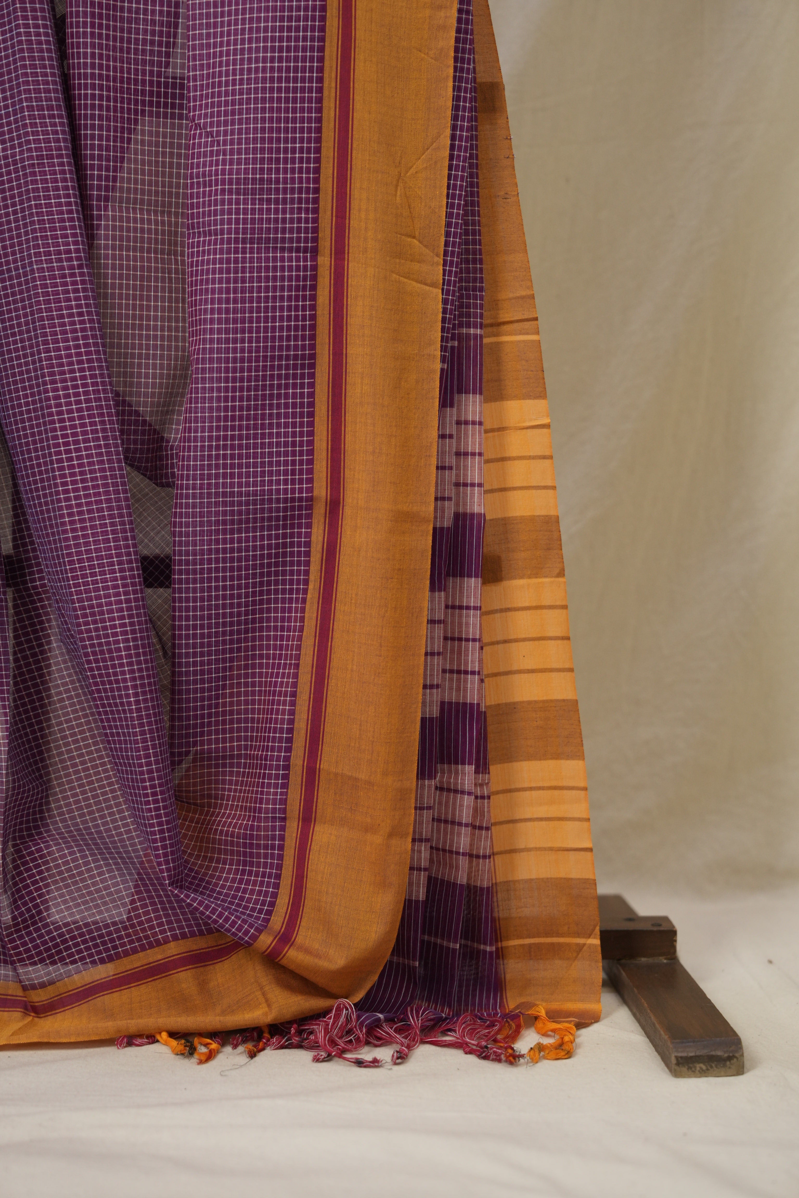 Maroon Purple Big Checks Cotton Patteda Anchu Saree - SRMPPAS328