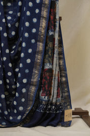 Blue HBP Cotton Silk Saree With Maheshwari Border - SRBCSS1678