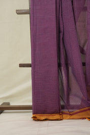 Maroon Purple Big Checks Cotton Patteda Anchu Saree - SRMPPAS328