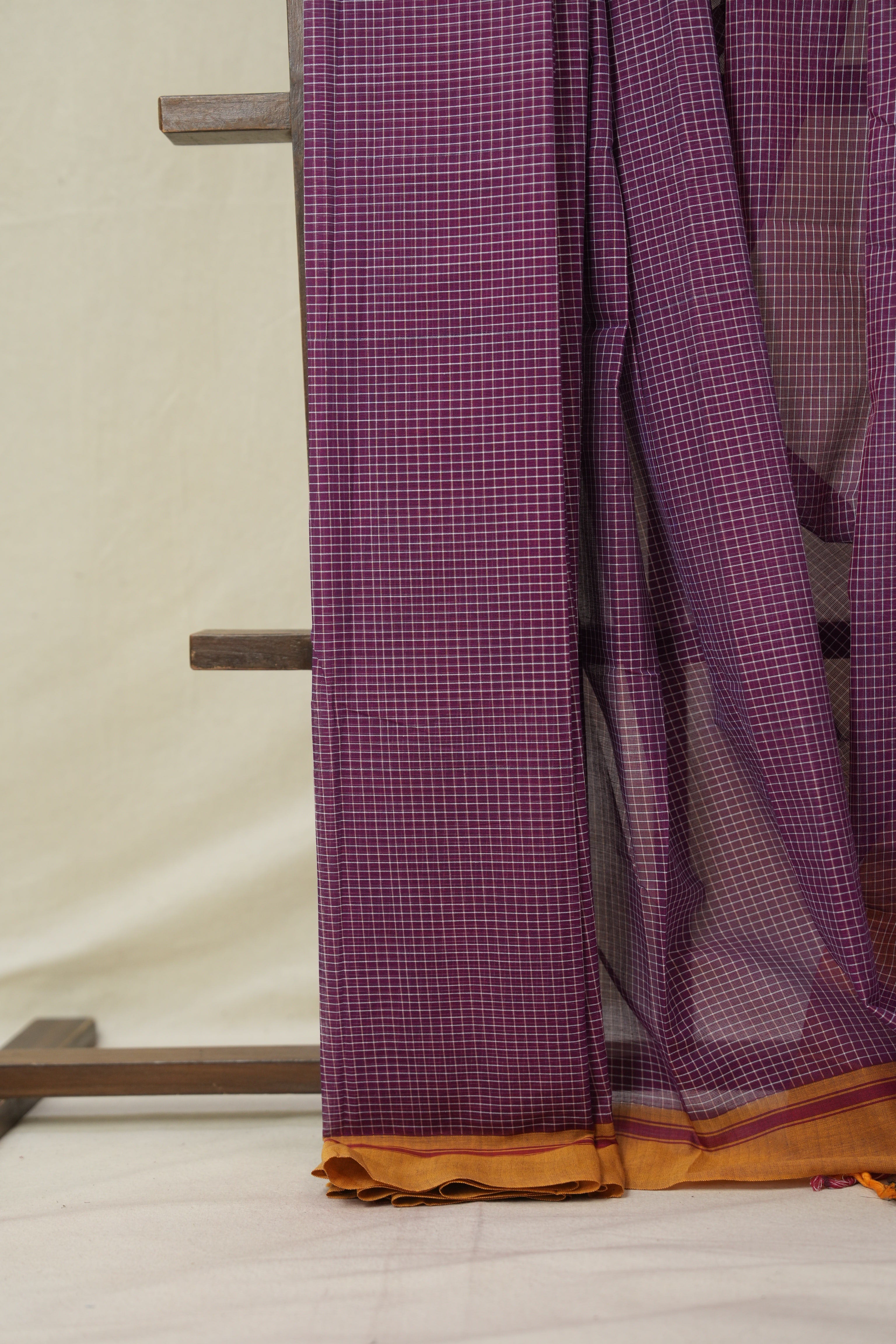 Maroon Purple Big Checks Cotton Patteda Anchu Saree - SRMPPAS328