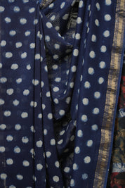 Blue HBP Cotton Silk Saree With Maheshwari Border - SRBCSS1678