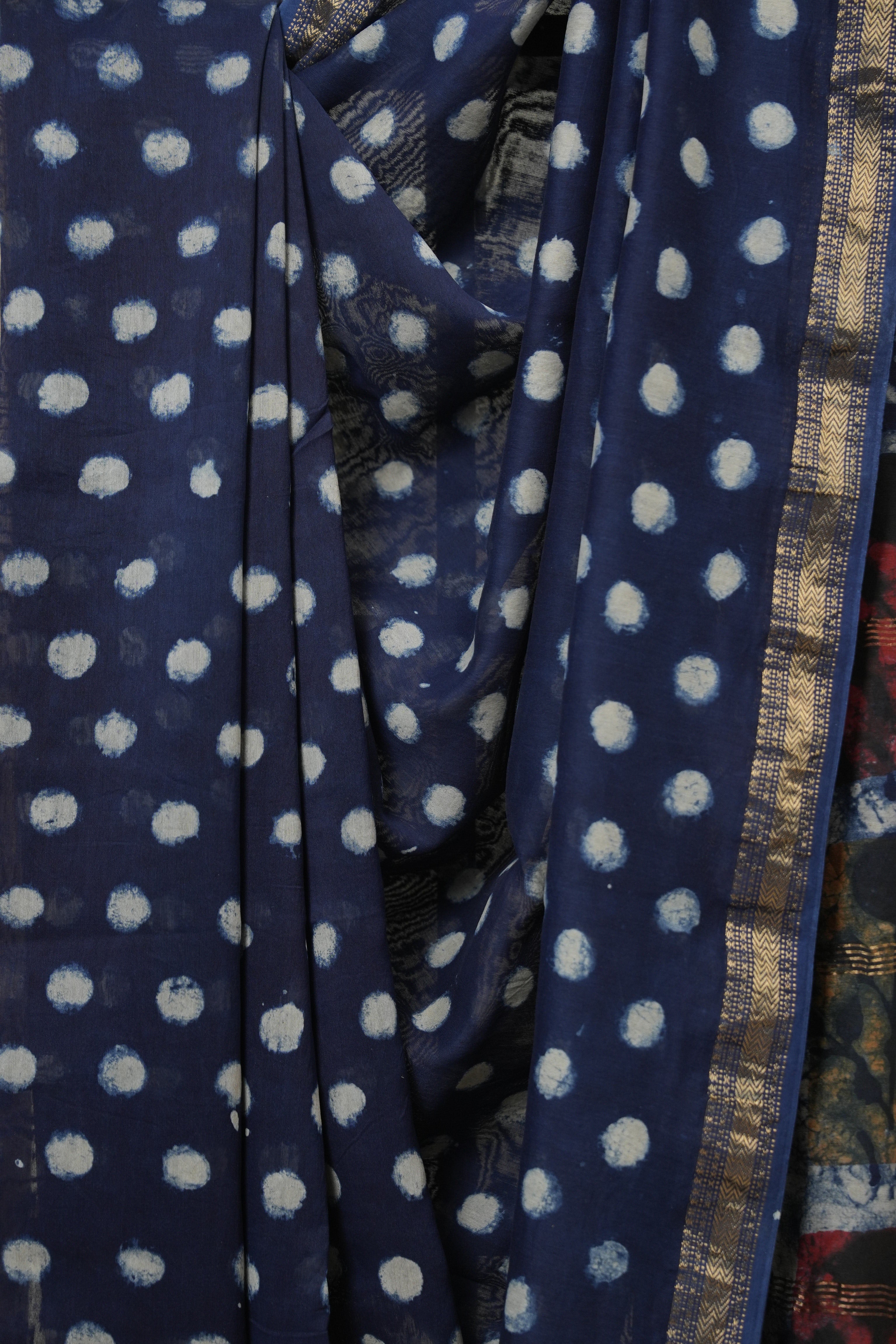 Blue HBP Cotton Silk Saree With Maheshwari Border - SRBCSS1678