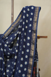 Blue HBP Cotton Silk Saree With Maheshwari Border - SRBCSS1678