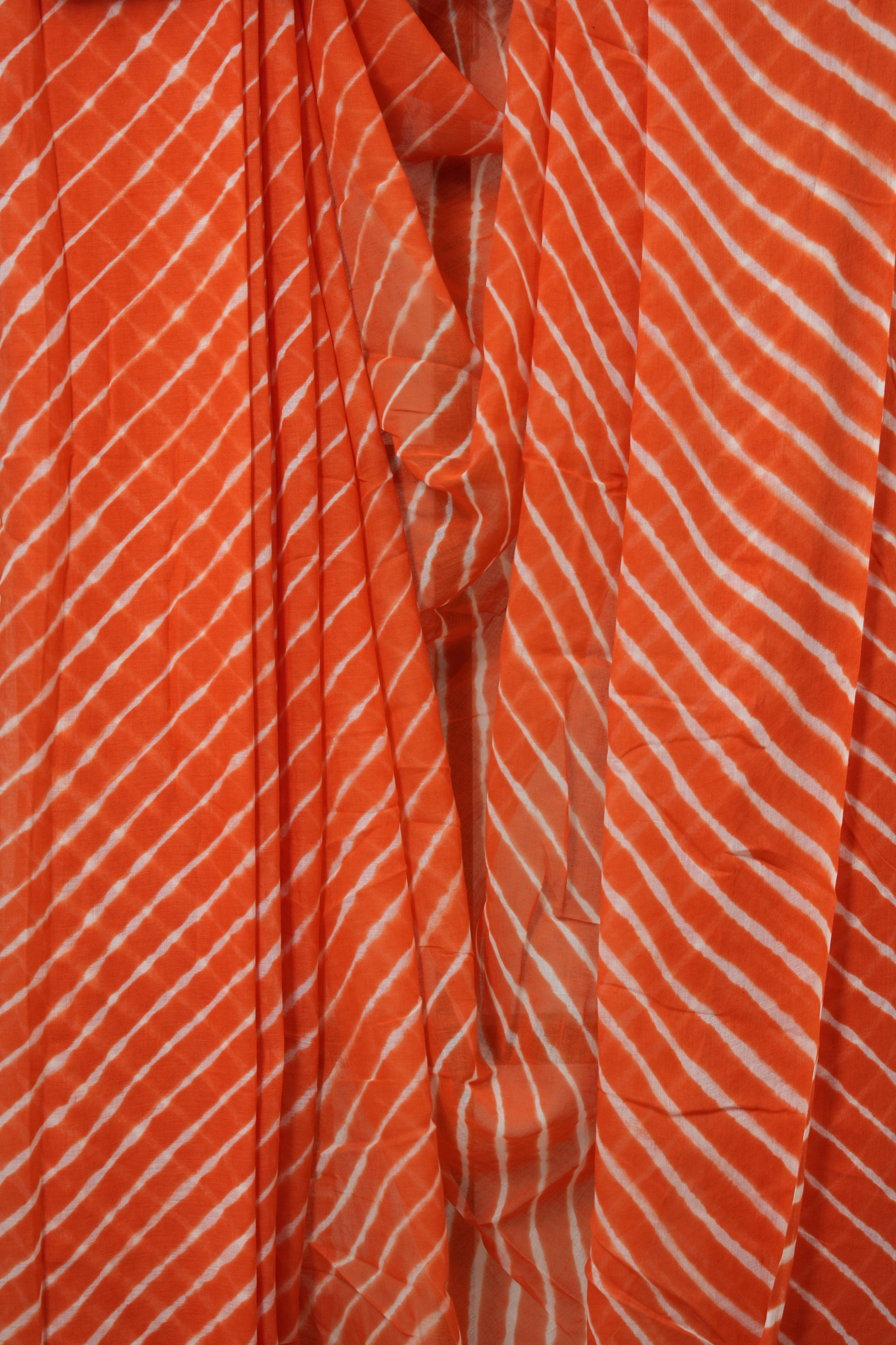 Orange Cotton Leheriya Saree - SROMCLS288