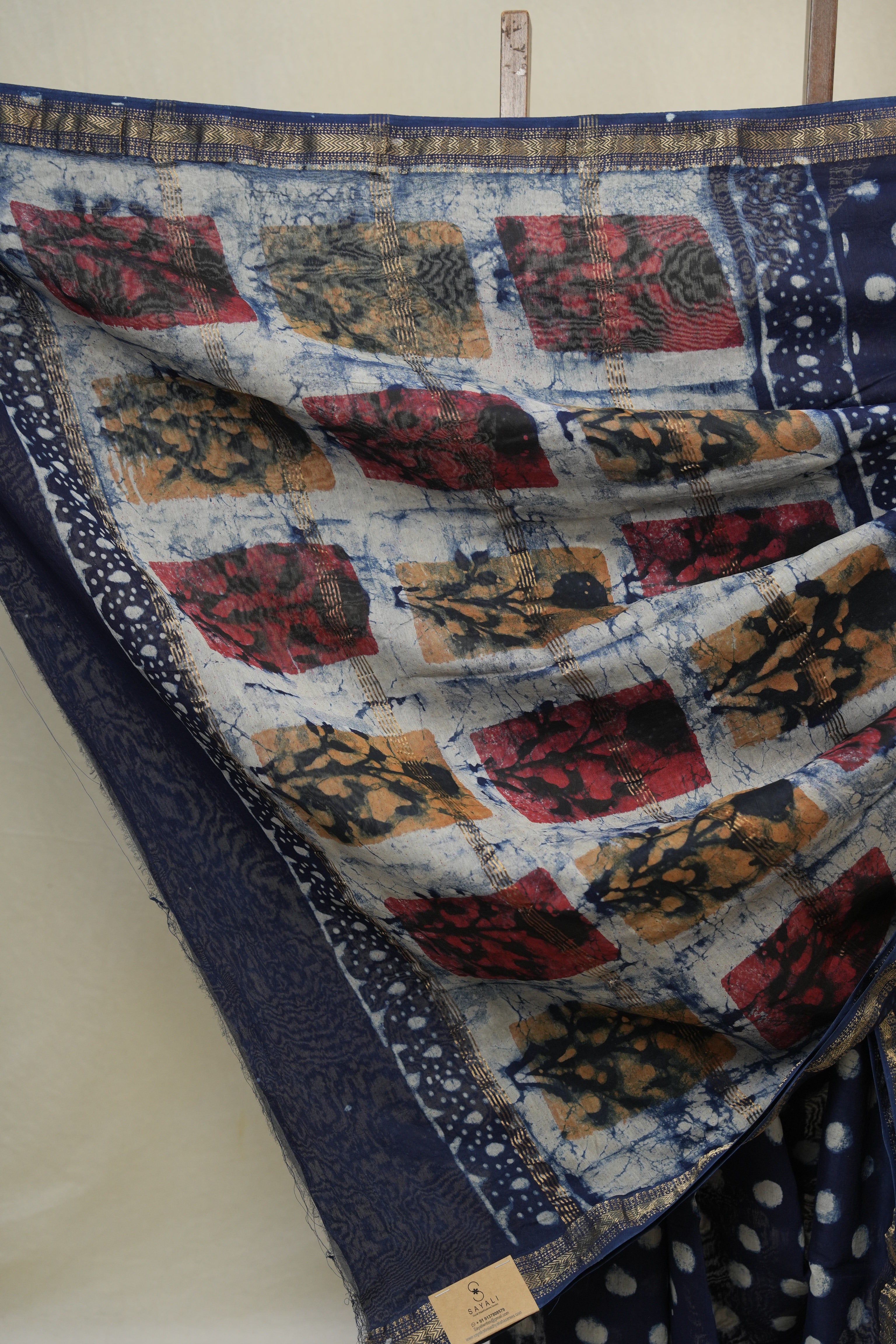 Blue HBP Cotton Silk Saree With Maheshwari Border - SRBCSS1678