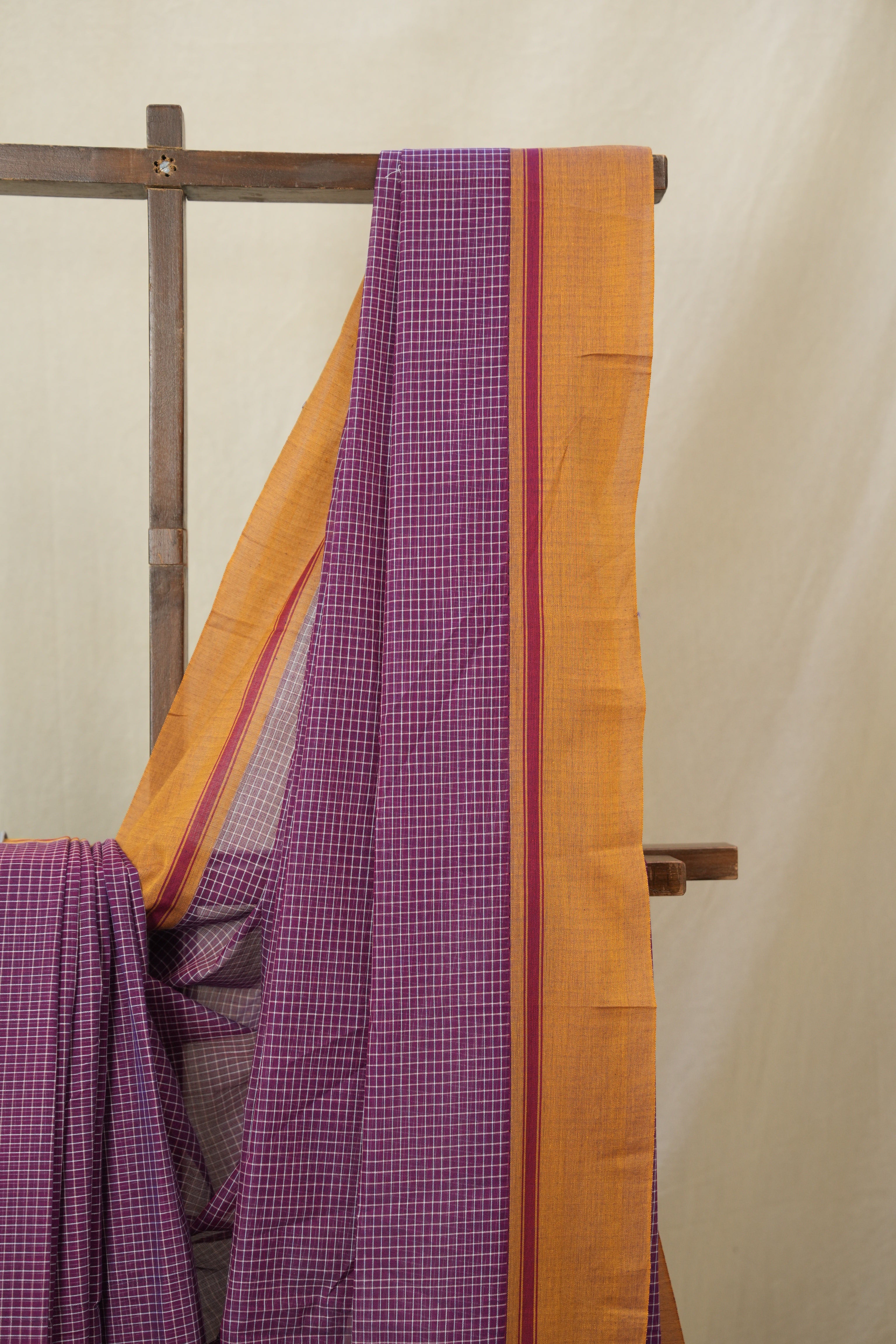 Maroon Purple Big Checks Cotton Patteda Anchu Saree - SRMPPAS328